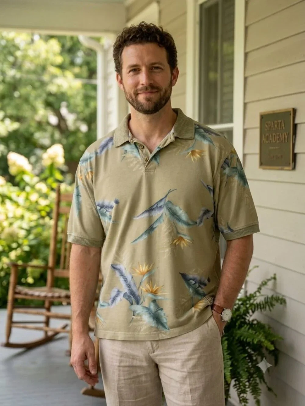 Vintage Tommy Bahama Tropical Bird of Paradise Print Polo‎ Shirt Men's Large